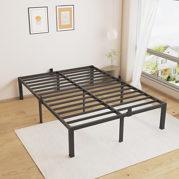 14 Inches Bed Frame Queen Size, Heavy Duty Metal Platform Bed Frame No Box Spring Needed, Easy Assembly, Noise Free Bedframes with Mattress Slide Stopper