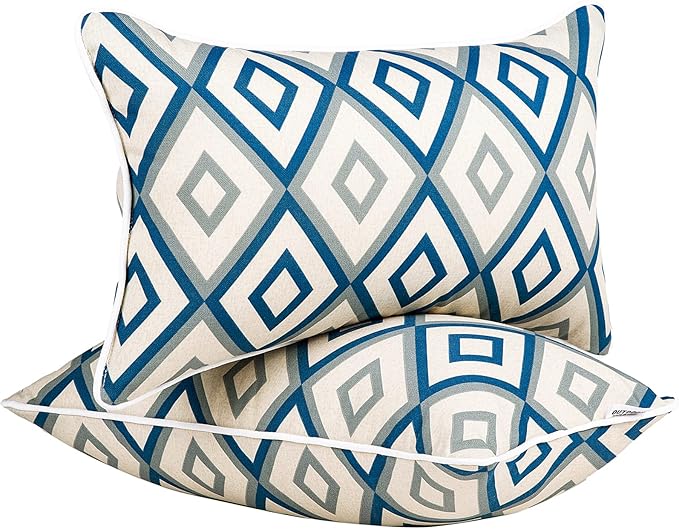 JMGBird Outdoor Pillows Waterproof Set of 2 Outdoor Lumbar Pillows with Insert Included 12×20 Inch Outdoor Pillow for Patio Furniture