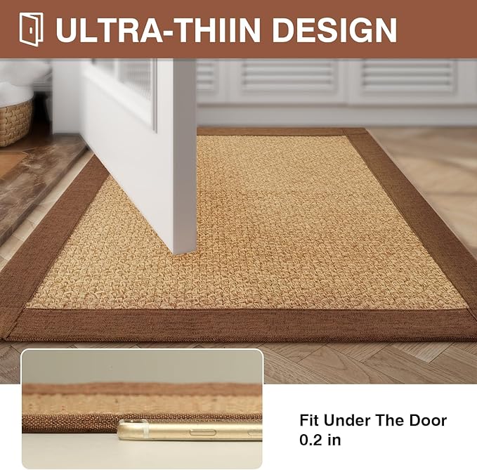 Ultra Thin Quick Dry Bathroom Rugs Mat 24x35, Non Slip Bath Mat for Bathroom Absorbent Bathroom Mat Floor Rubber Backed Fit Under Door, Woven Washable Bath Rugs, Brown