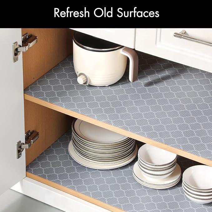 Cooyes Shelf Liner for Kitchen Cabinets – Non-Adhesive Waterproof Drawer Liner – Durable EVA Material Easy-to-Cut Shelf Paper for Refrigerator, Cupboard, Dresser with Modern Pattern