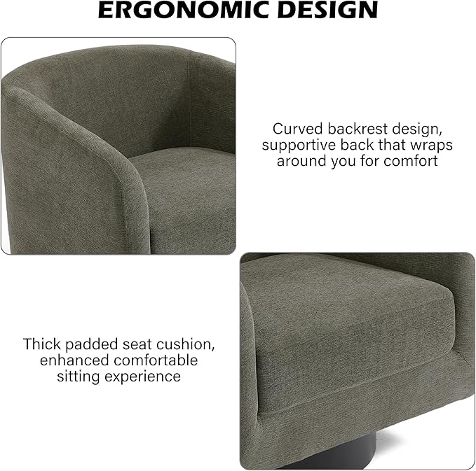 Swivel Barrel Accent Chair, Modern Round Chenille Fabric Arm Chair for Living Room, Bedroom, Comfy Club Reading Chairs for Adults（Chenille Fabric, Tan, Set of 1