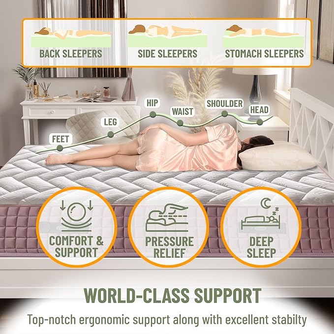 Ottomanson Full 9" Medium-Firm Hybrid Mattress - Made in USA - Premium Comfort & Support for Young Sleepers - Individually Pocketed Coils & CertiPUR-US Foam - Fiberglass-Free - Bed in a Box