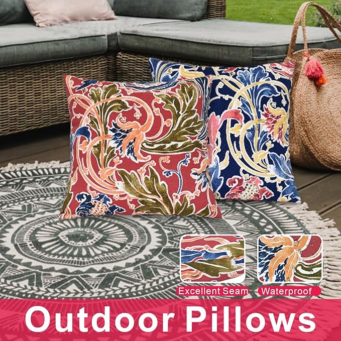 JMGBird 18×18 Inch Outdoor Lumbar Pillows Pack of 2 Colors Waterproof Throw Pillows with Insert Rectangular Decorative Garden Cushion for Home Furniture Patio Coach Sofa