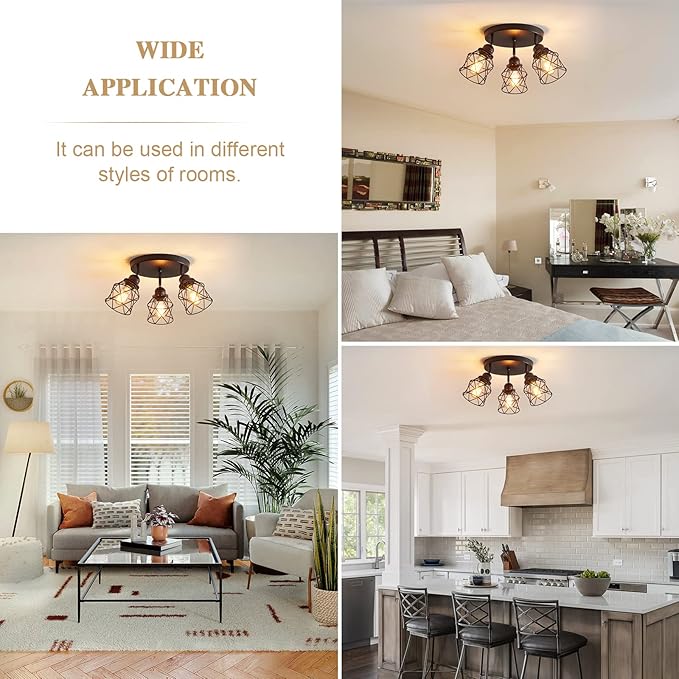 Kitchen Light Fixtures, Adjustable Semi Flush Mount Ceiling Light with E26 Base, Multi-Directional Lamp for Kitchen, Hallway, Dining Room, Farmhouse, Entryway