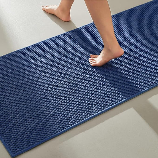 Bathroom Runner Rugs, Long Bath Mat Runner Washable Thin Quick Dry Low Pile Bathroom Runner Rugs Non Slip, Navy Blue 24"x70"
