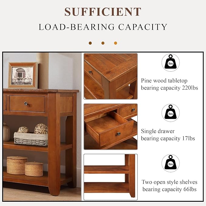 Knocbel Farmhouse Entryway Long Console Table with 3 Storage Drawers and 2 Lower Shelves, Entry Hallway Foyer Sofa Table with Handles
