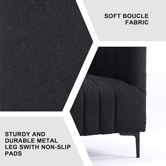 Get Set Style Modern Accent Single Sofa Chair with Arms,Tufted Boucle Upholstered Comfy Reading Arm Chair,Thick Seat Cushion Chair for Living Room Bedroom Study Studio Lounge, Black