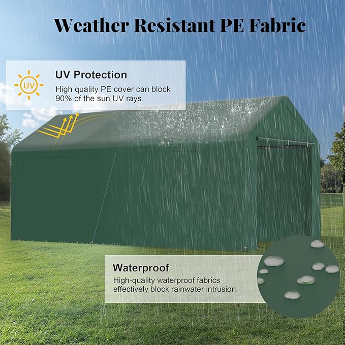 GOJOOASIS 10x20 Carport Heavy Duty Portable Garage Shelter Metal Car Canopy Tent with UV-Resistant & Weatherproof Top Cover for RV & Vehicles (Green, 10x20 with sidewalls)