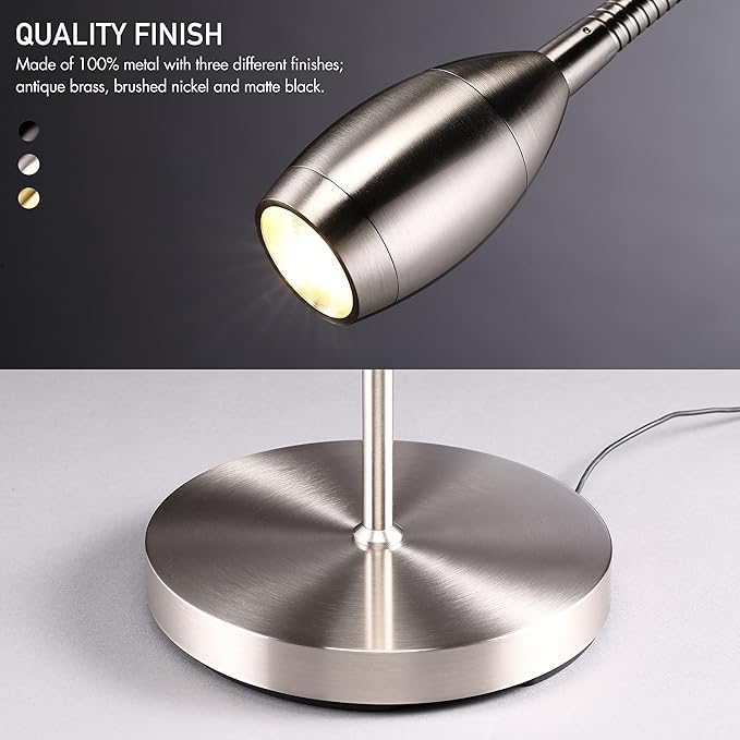 O’Bright Ray – Adjustable LED Beam Floor Lamp, Dimmable and Zoomable Spotlight, Flexible Gooseneck, Reading/Crafting Standing Lamp, Work Table Light, Brushed Nickel