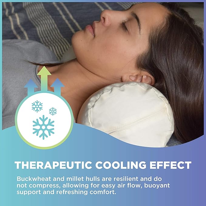 Bean Products WheatDreamz Neck Roll Pillow + Natural Case - 100% Organic Cotton - Filled with Organic Buckwheat - 4" x 12"+case