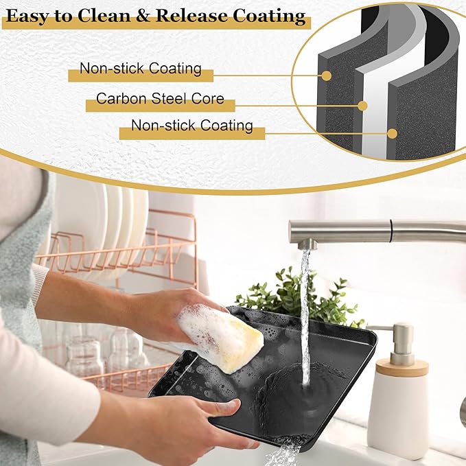 E-far Toaster Oven Tray, 10.5x8x1 Inch Nonstick Baking Cookies Sheet Pan for Oven, Small Metal Carbon Steel Baking Pan for Bacon Steak, Nontoxic & Easy Clean, Heat & Warp Resistant