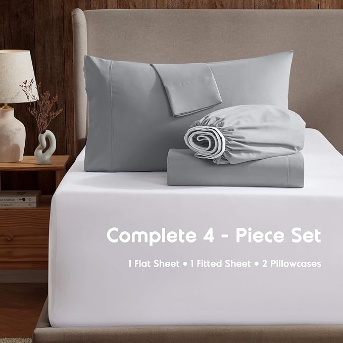 Nestl Queen Sheet Set - Luxury 1800 Ultra-Soft Microfiber Bed Sheets - Double Brushed - Deep Pockets - Easy Fit - 4 Piece Set - Bedding Sheets & Pillowcases (Queen, Grey)