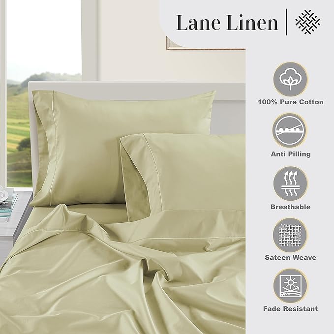 LANE LINEN Queen White Pillow Cases Set of 2, 100% Egyptian Cotton Cases, Sateen, White- Perfect for Home, Hotels & Hospital Use, Standard Size - Seafoam