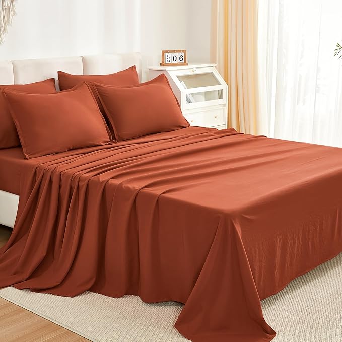 Litanika Oversized King Comforter Sets Burnt Orange - 7 Pieces Bed in a Bag Oversized King Bedding Comforter Sets, Solid Lightweight Bed Set with Comforter, Sheets, Pillowcases & Shams