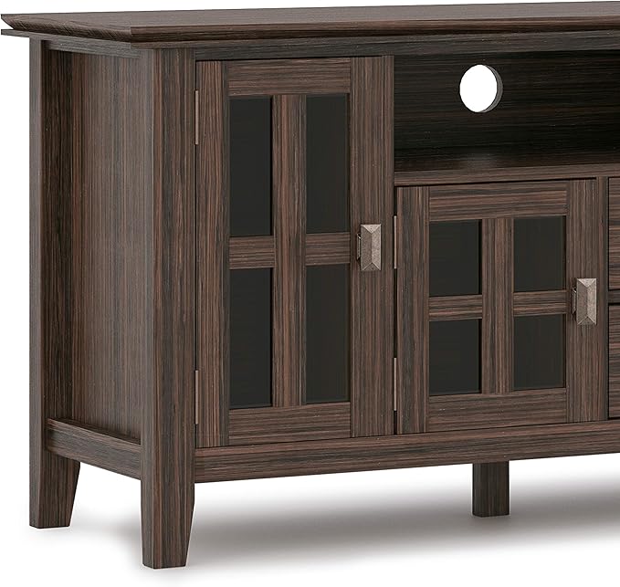 SIMPLIHOME Artisan SOLID WOOD 72 inch Wide Transitional TV Media Stand in Farmhouse Brown For TVs up to 80 inches for the Living Room and Entertainment Center