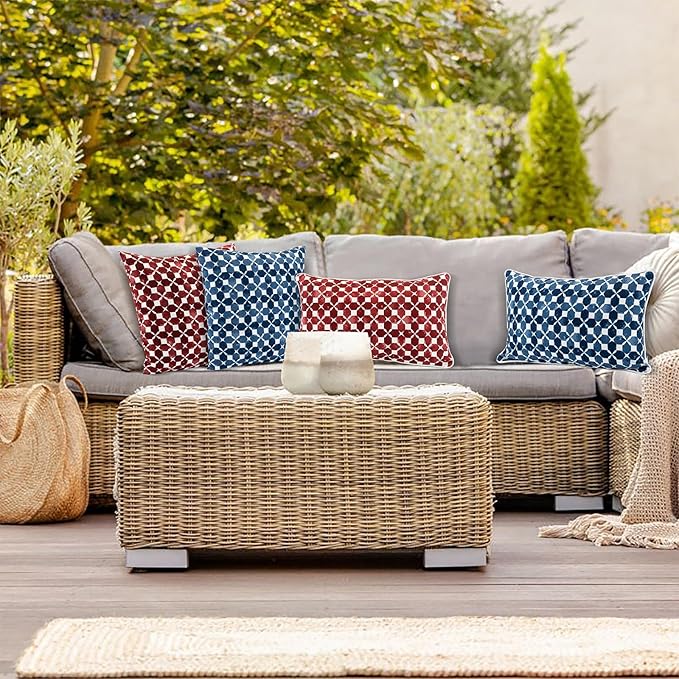 JMGBird 18×18 Inch Outdoor Lumbar Pillows Pack of 2 Colors Waterproof Throw Pillows with Insert Rectangular Decorative Garden Cushion for Home Furniture Patio Coach Sofa