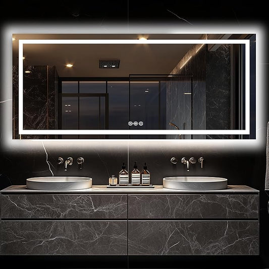 Antok 72"x 32" LED Bathroom Mirror with Lights, Anti-Fog, Dimmable, Lighted Vanity Mirror with Tempered Glass, Memory Function, 3 Light Modes, Safe Use, Horizontal, Vertical