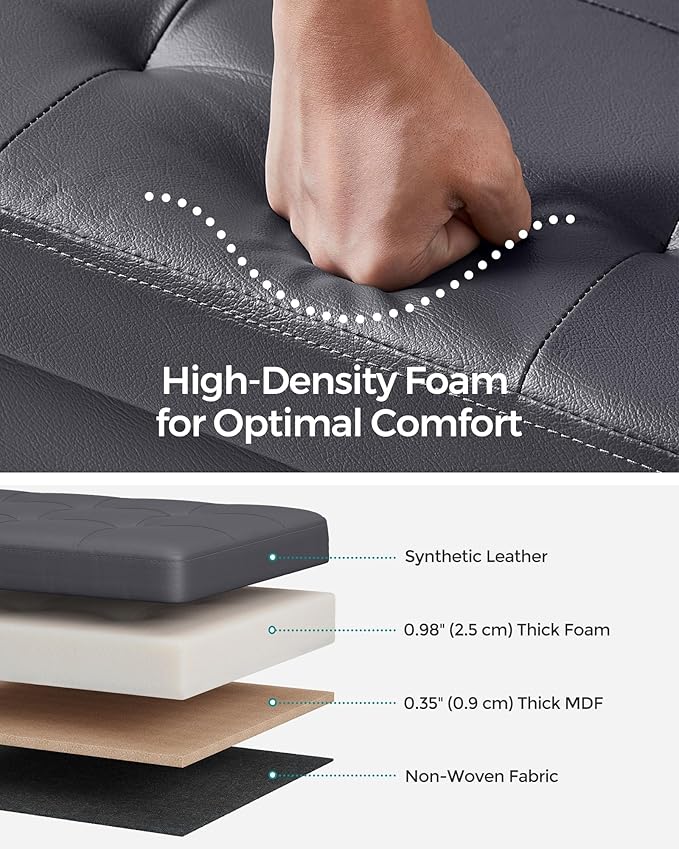 SONGMICS MAZIE Collection - 43 Inches Storage Ottoman Bench with Flipping Lid, Storage Chest with Iron Frame Support, Load 660 lb, for Living Room, Bedroom, Synthetic Leather, Dark Gray ULSF075G01
