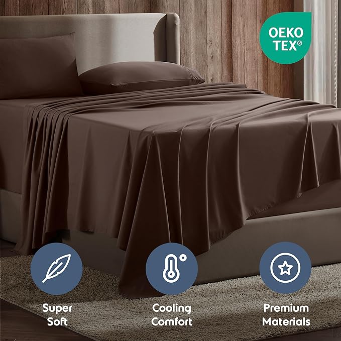 Nestl California King Sheet Set - 1800 Ultra-Soft Microfiber Cal King Bed Sheets - Double Brushed - Deep Pockets - Easy Fit - 4 Piece Set - Bed Sheets (California King, Chocolate Brown)