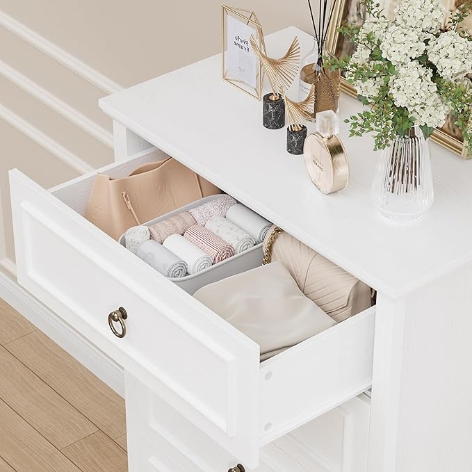 HOSTACK 6 Drawer White Dresser for Bedroom, 52" Tall Dresser, Modern Farmhouse Vertical Chest of Drawers for Bedroom, Wooden Closet Chest, Wood Storage Cabinet for Living Room, Hallway, Entryway