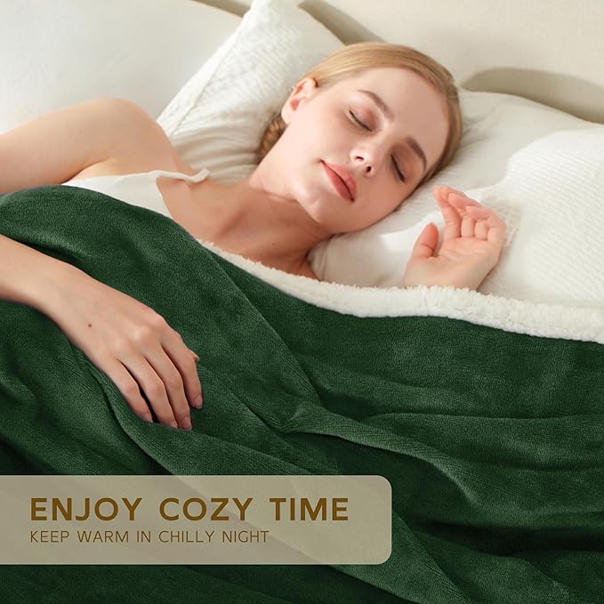 BEAUTEX Sherpa Fleece Throw Blankets, Soft Fluffy Flannel Plush Blanket and Throw, Fuzzy Cozy Green Cuddle Blankets for Couch Bed Sofa Adults (50" x 60", SageGreen)