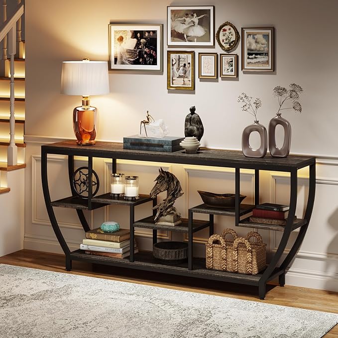 Tribesigns 70.9 Inch Long Sofa Table with Shelves, Rustic Console Table with Storage, Industrial Entryway Table TV Stand, Behind Couch Table Accent Tables for Living Room, Hallway, Foyer, Dark Grey