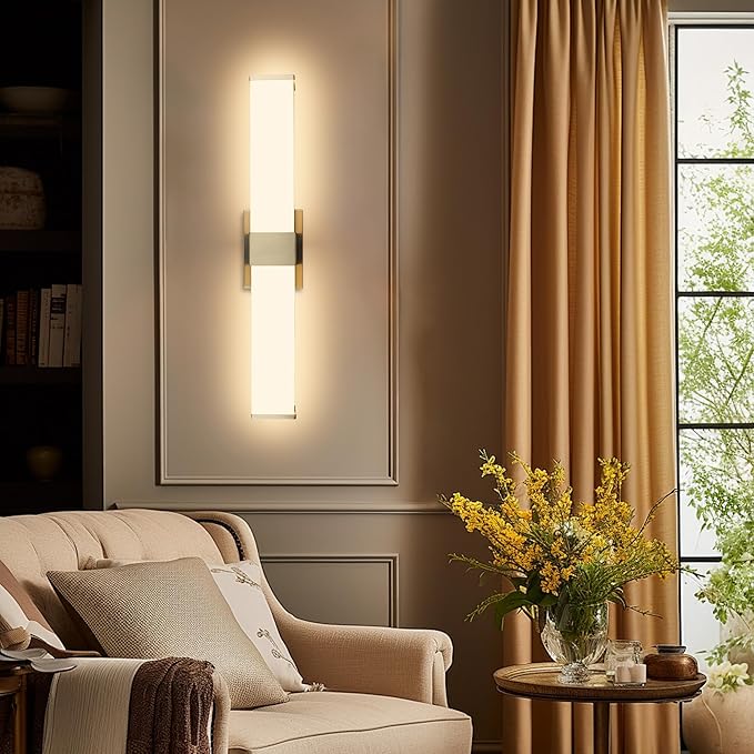 Kalium 24in Modern Wall Sconces, Dimmable Bathroom Vanity Lights, 3000K Warm White LED Indoor Sconces Lighting for Bathroom, Stairs, Living Room, Bedroom. Hardwired.