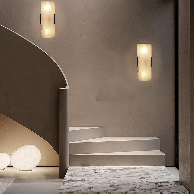 Doraimi Lighting 2 Pack 2 Light 12" Natural Square Alabaster Marble Bathroom Wall Sconce Modern Concise Style Wall Light Fixture,Dark Gray Finish for Bedroom Hallway Bedside Living Room