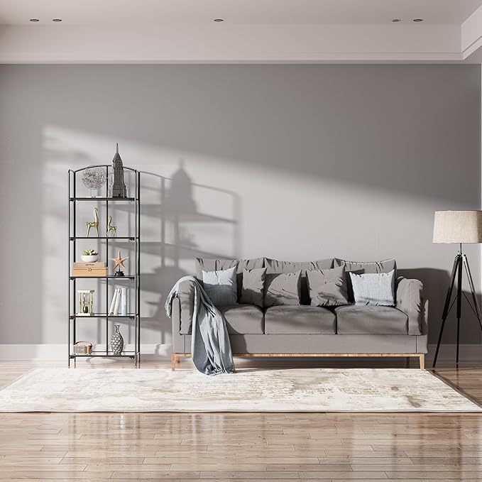 Crofy No Assembly Folding Bookshelf for Living Room, 5 Tier Black Collapsible Book Shelf for Home Office, Portable Bookcase Storage Organizer