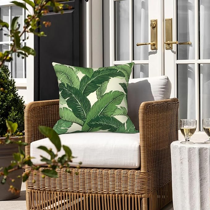 LVTXIII Outdoor Throw Pillow Covers 16 x 16 Inch, Covers ONLY Modern Cute Pattern Decorative Square Toss Pillow Case Pack of 2 for Home Patio Garden Sofa Bed Furniture, Swaying Palms Green