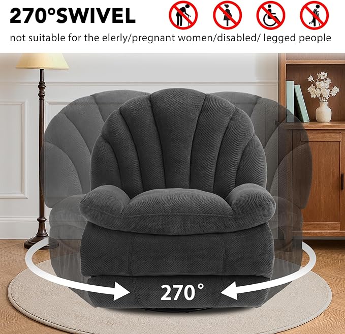 EONIX Oversized Power Swivel Rocker Recliner Chair for Living Room, Power Adjustable Backrest and Extended Footrest, USB Charging Ports, SXXY004021, Dark Grey