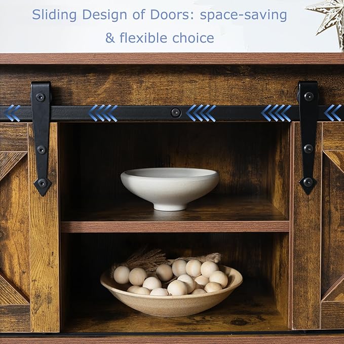 Farmhouse Entryway Table, 46" Hallway Table with Sliding Barn Doors, Rustic Sofa Table, Wood Console Table with Storage Shelf for Living Room, Entryway, Foyer (Brown)