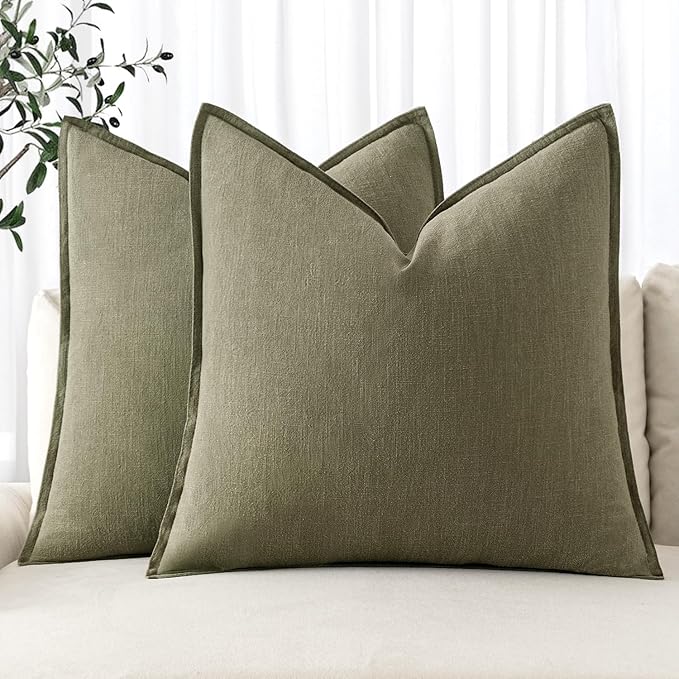 MIULEE Decorative Linen Euro Sham Pillow Covers 24x24 Light Olive Green Boho Farmhouse Neutral Couch Throw Pillows for Bed Pack of 2 Accent Modern Pillowcase Summer Sofa Livingroom Home Decor