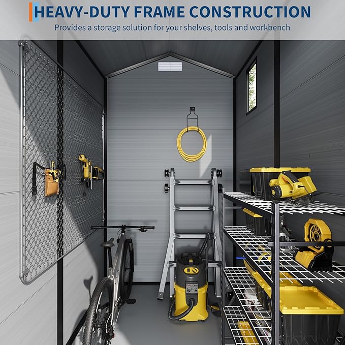 All-Weather Resin Shed with Window, Outdoor Plastic Garden Shed with Lockable Door and Vents, Outdoor Resin Storage Sheds for Tool, Bike, Backyard, Patio