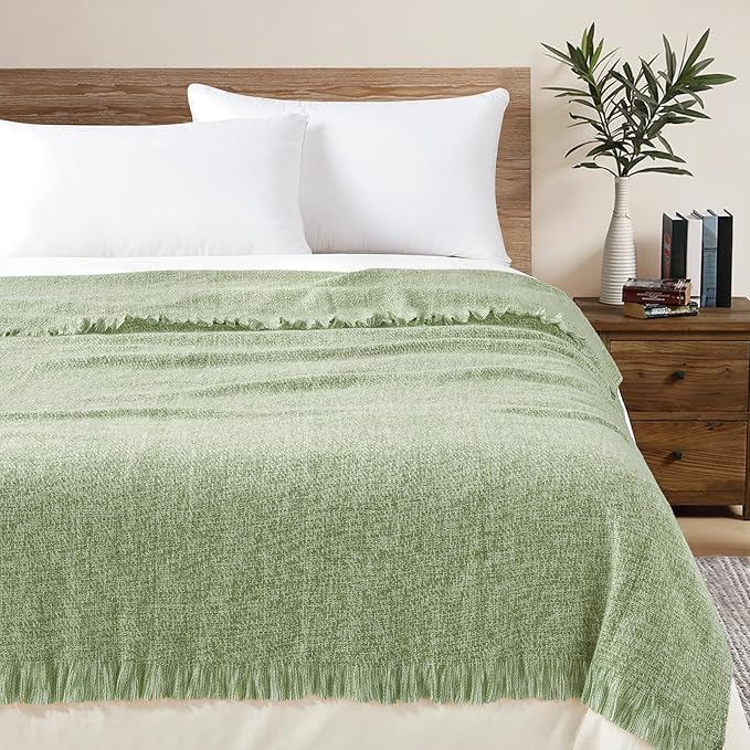 BOURINA Faux Cashmere Fringe Throw Blanket Decorative Lightweight Throw Soft Cozy for Bed or Sofa Outdoor Blanket, 50" x 70" Mint