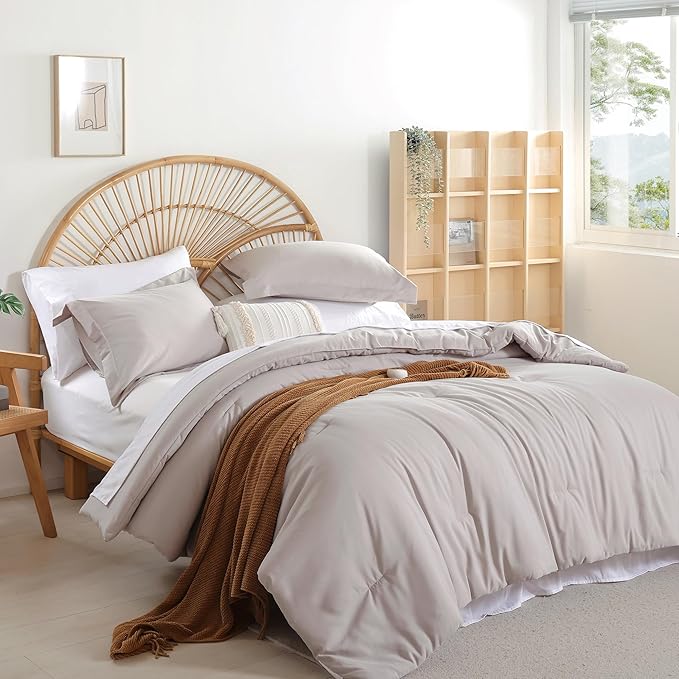 weigelia Twin Comforter Set 5 Pieces LinenGrey Bedding Set All Season Soft Lightweight Comforter Set Bed in a Bag Twin Set with Comforters, Flat & Fitted Sheets, Pillowcases & Shams