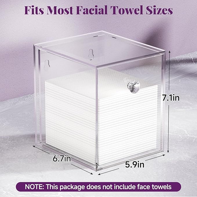Delamu Disposable Facial Towels Storage Box - Stackable Acrylic Organizer Compatible with Clean Skin Club Towel XL, Bathroom Vanity, Dresser Holder, Dustproof Multipurpose for Makeup, Skincare, Clear