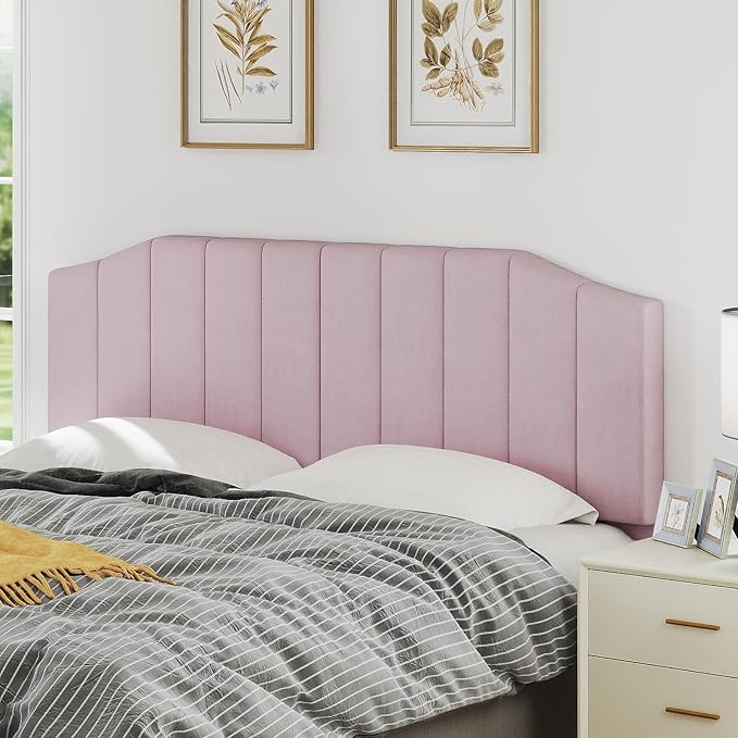 King Size Headboard Only, Velvet Upholstered Headboard King/California King Size Wall Mount and Bed Frame Mount, Featuring High-Density Sponge Padding Easy Assembly Comfort Style-Pink