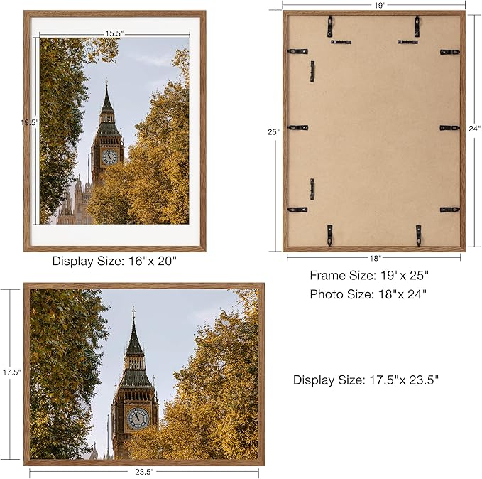 Axeman 18x24 Poster Frame with Mat for 16x20, Solid Oak Wood Picture Frame with Tempered Glass, Wooden 18''x24'' Minimalist Photo Frame with Free Wall Hooks for Art Photo and Prints, Walnut
