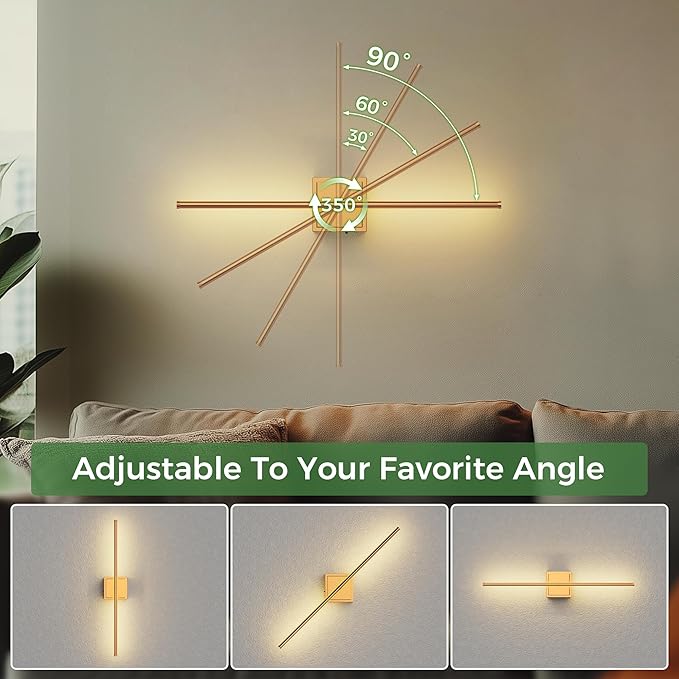 DORESshop Battery Operated Wall Sconces Set of Two with Remote Control, Rechargeable Wall Sconce, 350°Rotate Dimmable Wireless Wall Sconce for Living Room, Hallway, Bedroom, 28.1 Inch, Brass(2 Pack)