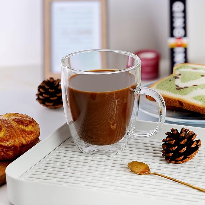 CNGLASS Large Double Wall Glass Coffee Mug 17 oz,Insulated Glass Coffee Cups with Handle,Set of 1