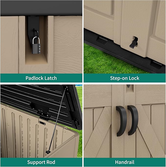 YITAHOME Outdoor Horizontal Storage Shed with X-Shaped Lockable Door, 35 Cu Ft Weatherproof Resin Tool Shed w/o Shelf, Ideal for Bike, Trash Cans, Garden Tools, Lawn Mowers, Brown