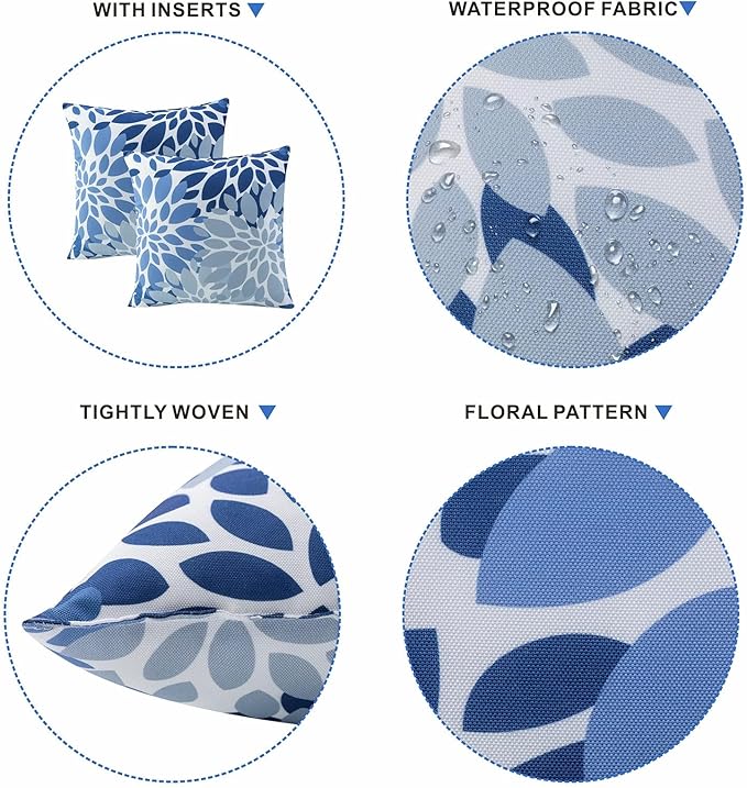 Set of 2 Waterproof Outdoor Throw Pillows with Inserts – 18x18 Inch Square Pillows for Patio Furniture, Garden Chairs, Couch, or Bench – Indoor/Outdoor Decorative Use