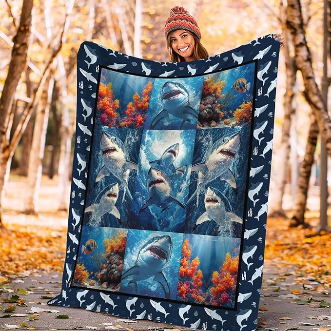 Yibuda Shark Blanket Ocean Underwater Flannel Plush Throw Blanket Cozy Nautical Coral Decor Fleece Stuff Blanket Gifts for Lover Girls Boys Kids Adults Women Bed Travel 50"x60"