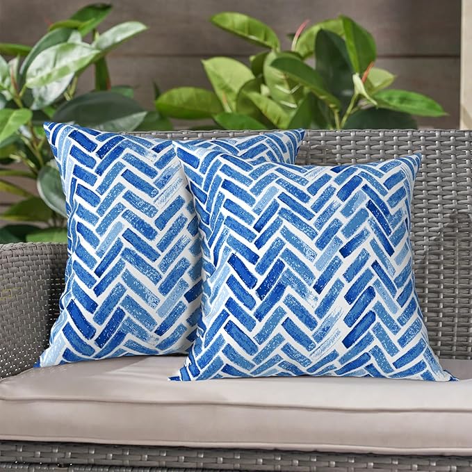 LVTXIII Outdoor Throw Pillow Covers 16 x 16 Inch, Covers ONLY Modern Cute Pattern Decorative Square Toss Pillow Case Pack of 2 for Home Patio Garden Sofa Bed Furniture, Blue Bricks