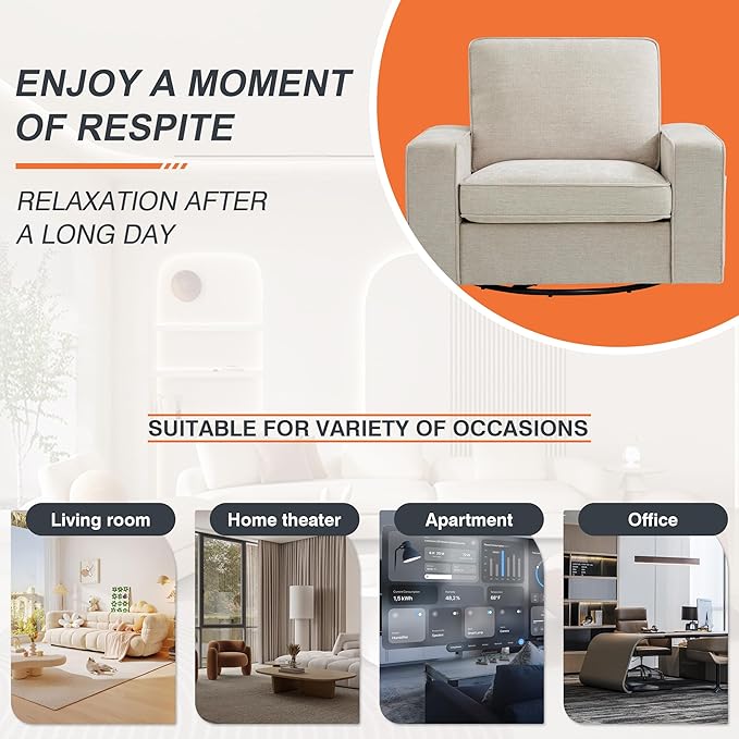 ABAKAN Chenille Sofa Swivel Chair for Living Room with Removable Backrest, Modern Accent Style Living Room Chair for Office/Library/Bedroom/Lounge,Beige