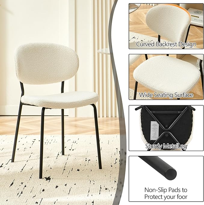 Round Dining Table Set for 2, Modern 3-Piece Kitchen Dining Room Table Set, 37" Round MDF Living Coffee Table with 2 Seated Boucle Dining Chairs Upholstered, Metal Legs for Dining Hall