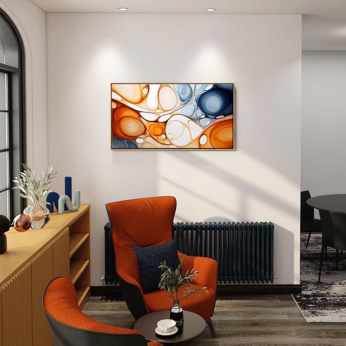 KLAKLA Orange and Blue Abstract Wall Art - Modern Picture Artwork for Wall Decor - Frame Wall Art for Living Room Office Bedroom