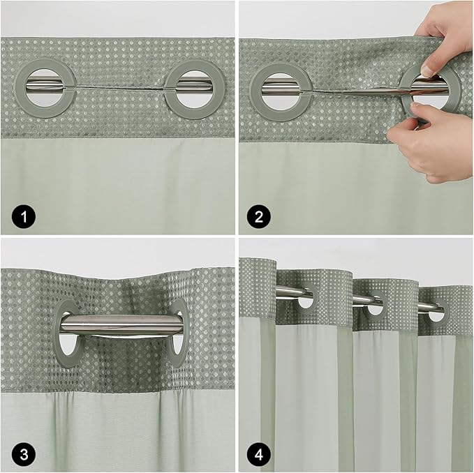 Colorful Star Small Stall Waffle Weave Shower Curtains, 256GSM Heavy Duty Shower Curtain with Snap in Fabric Liner, Hotel Style No Hook Waterproof Bathroom Curtain Set, 36 x 75 Inch, Sage Green