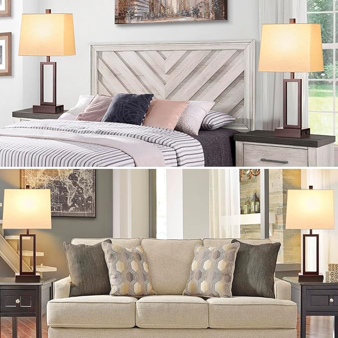 Touch Control Table Lamps Set of 2, Modern Brown Bedside Lamps with USB A+C Ports & AC Outlet, 3 Way Dimmable Contemporary Nightstand Lamps for Bedroom Living Room(LED Bulb Included)
